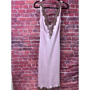 Victoria's Secret Pink Satin Lace Trim Slip Dress Midi Nightgown Medium